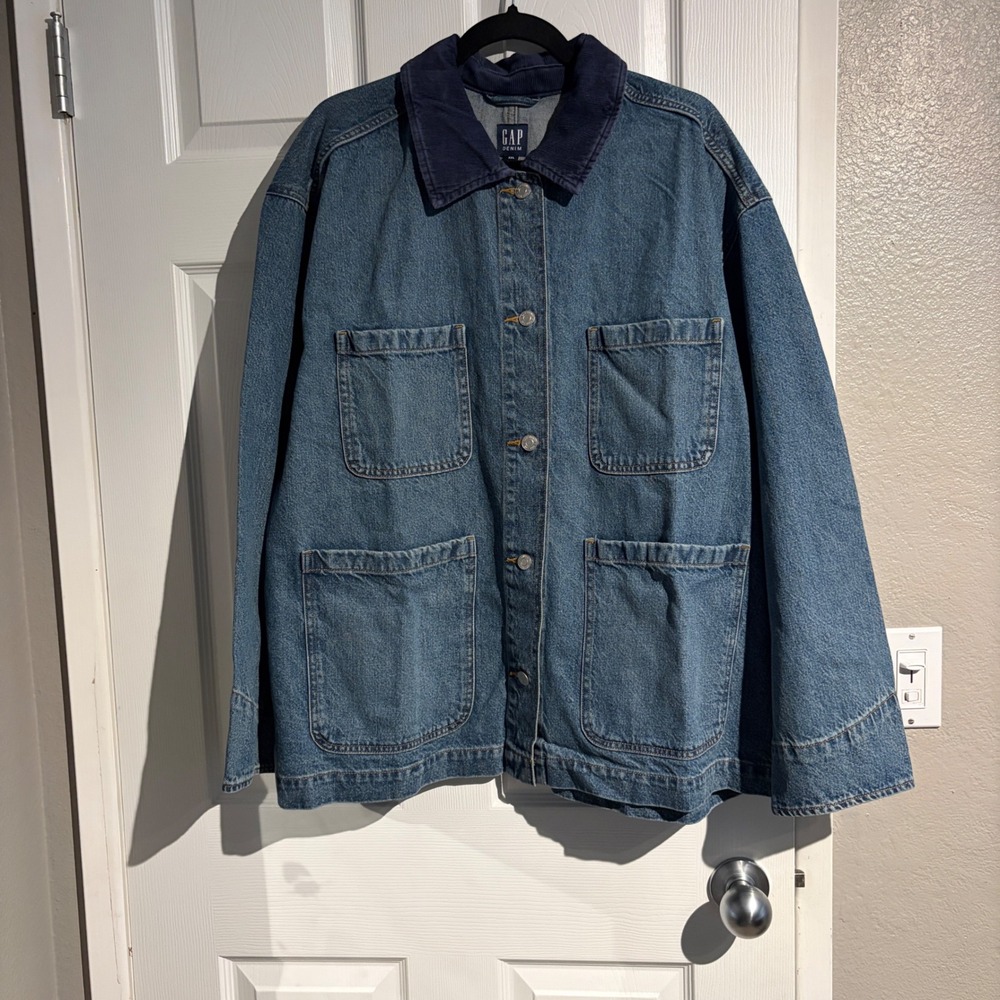 Gap Denim Chore Coat Jacket Blue Corduroy Collar XXL 820370-00-1-0005 NWT